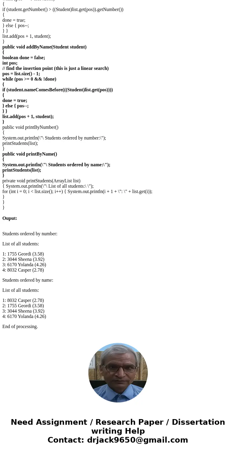 sort by name ascending import java.util.*; public class Activity7C { public static void main(String[] args) { StudentList students = new StudentList(); students