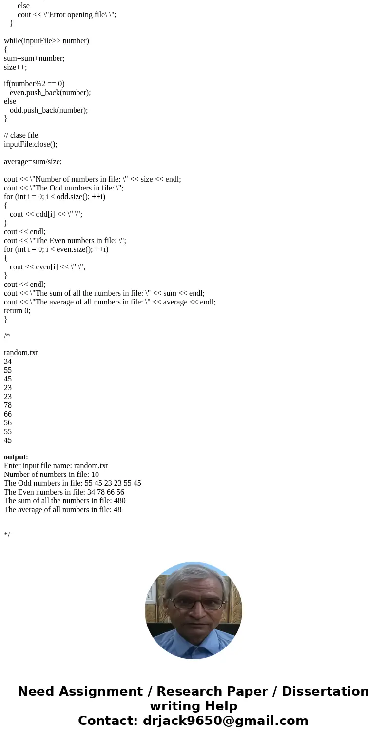  The attached file contains a long list of random numbers (Random.txt). Copy the file to your hard drive. Then write a program that asks user to enter the file 