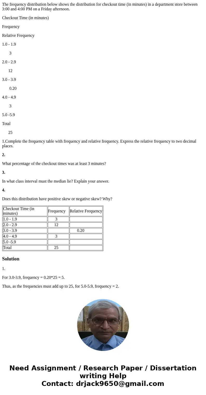 The frequency distribution below shows the distribution for checkout time (in minutes) in a department store between 3:00 and 4:00 PM on a Friday afternoon. Che The frequency distribution below shows the distribution for checkout time (in minutes) in a department store between 3:00 and 4:00 PM on a Friday afternoon. Che