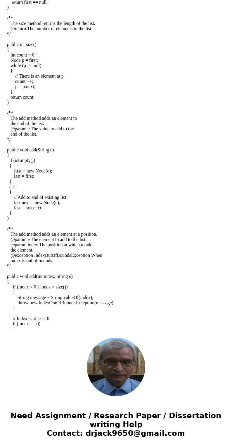 /** The LinkedList1 class implements a Linked list. */ class LinkedList1 { /** The Node class stores a list element and a reference to the next node. */ private /** The LinkedList1 class implements a Linked list. */ class LinkedList1 { /** The Node class stores a list element and a reference to the next node. */ private