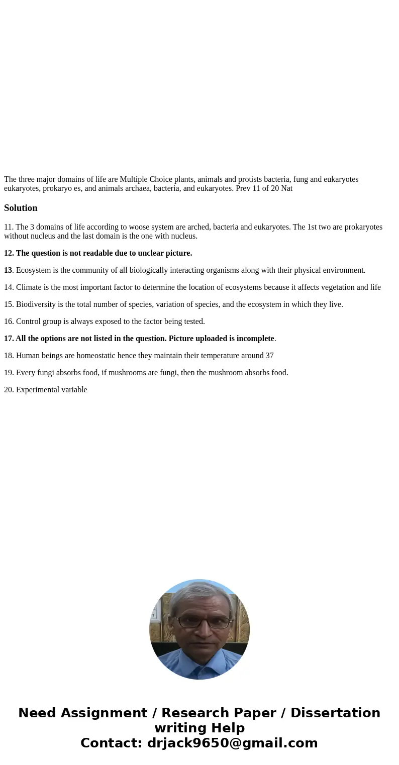 The three major domains of life are Multiple Choice plants, animals and protists bacteria, fung and eukaryotes eukaryotes, prokaryo es, and animals archaea, ba  The three major domains of life are Multiple Choice plants, animals and protists bacteria, fung and eukaryotes eukaryotes, prokaryo es, and animals archaea, ba