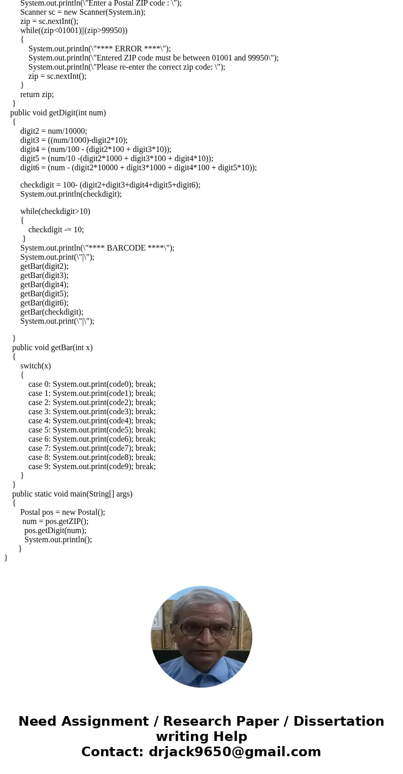 The US postal barcode is used by the US Postal System to route mail. Each decimal digit in the zip code is encoded using a sequence of 5 short and long lines f  The US postal barcode is used by the US Postal System to route mail. Each decimal digit in the zip code is encoded using a sequence of 5 short and long lines f