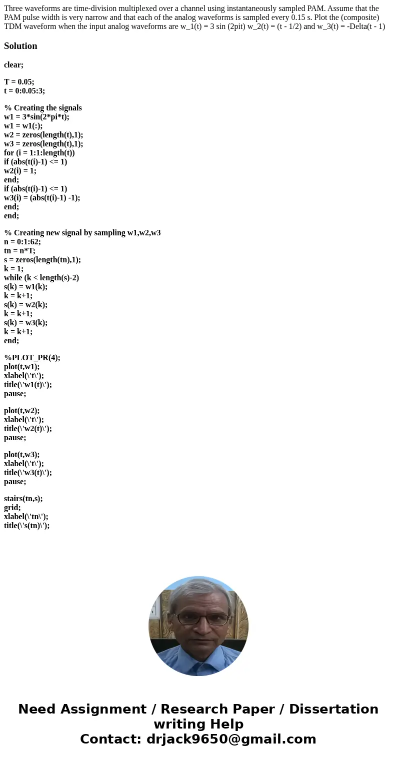 Three waveforms are time-division multiplexed over a channel using instantaneously sampled PAM. Assume that the PAM pulse width is very narrow and that each of  Three waveforms are time-division multiplexed over a channel using instantaneously sampled PAM. Assume that the PAM pulse width is very narrow and that each of