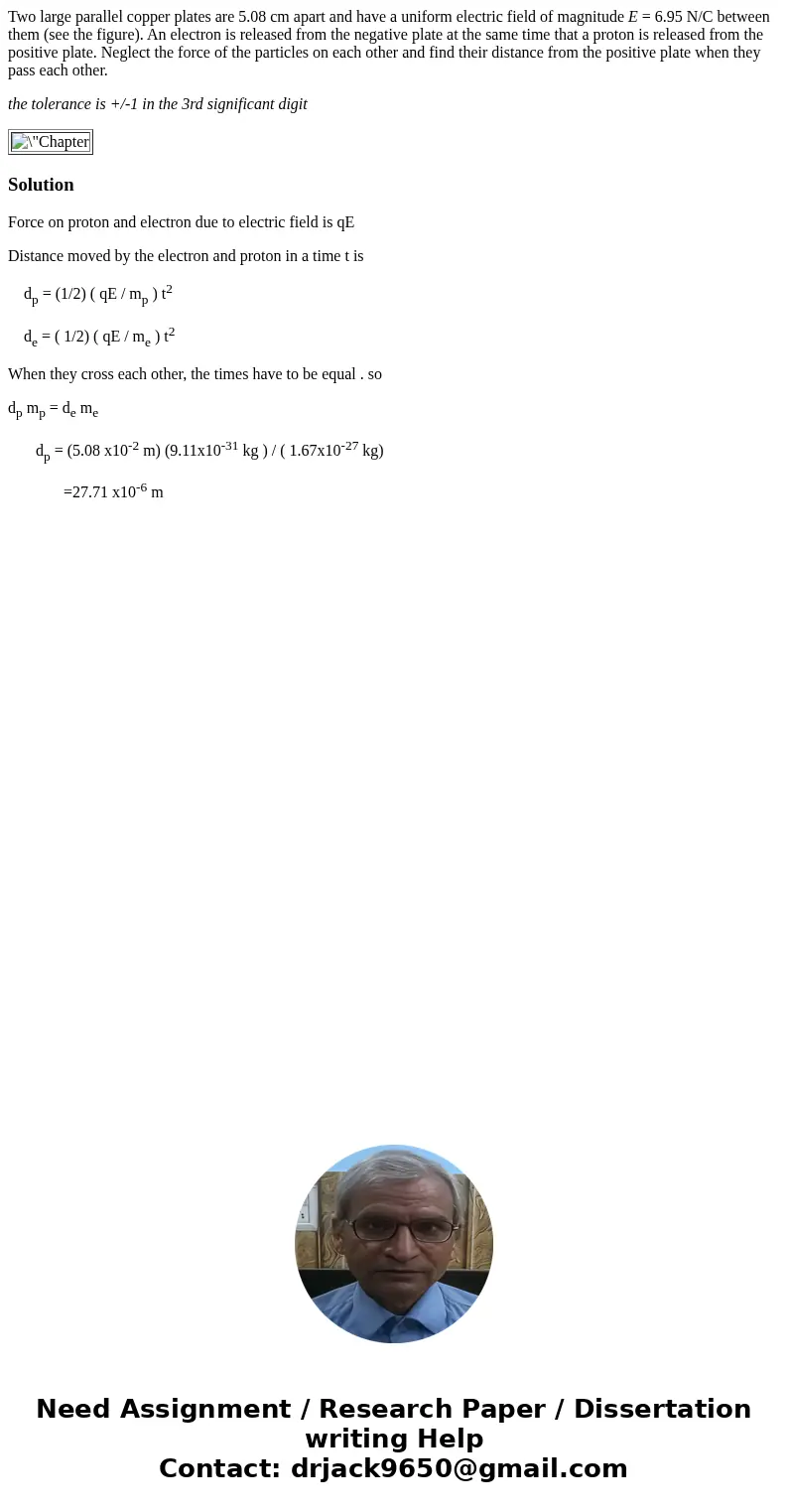 Two large parallel copper plates are 5.08 cm apart and have a uniform electric field of magnitude E = 6.95 N/C between them (see the figure). An electron is rel