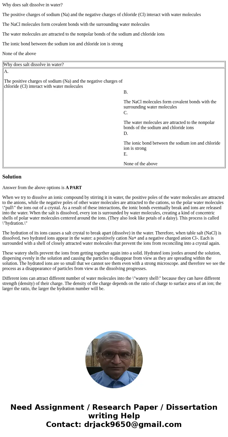 Why does salt dissolve in water? The positive charges of sodium (Na) and the negative charges of chloride (Cl) interact with water molecules The NaCl molecules 