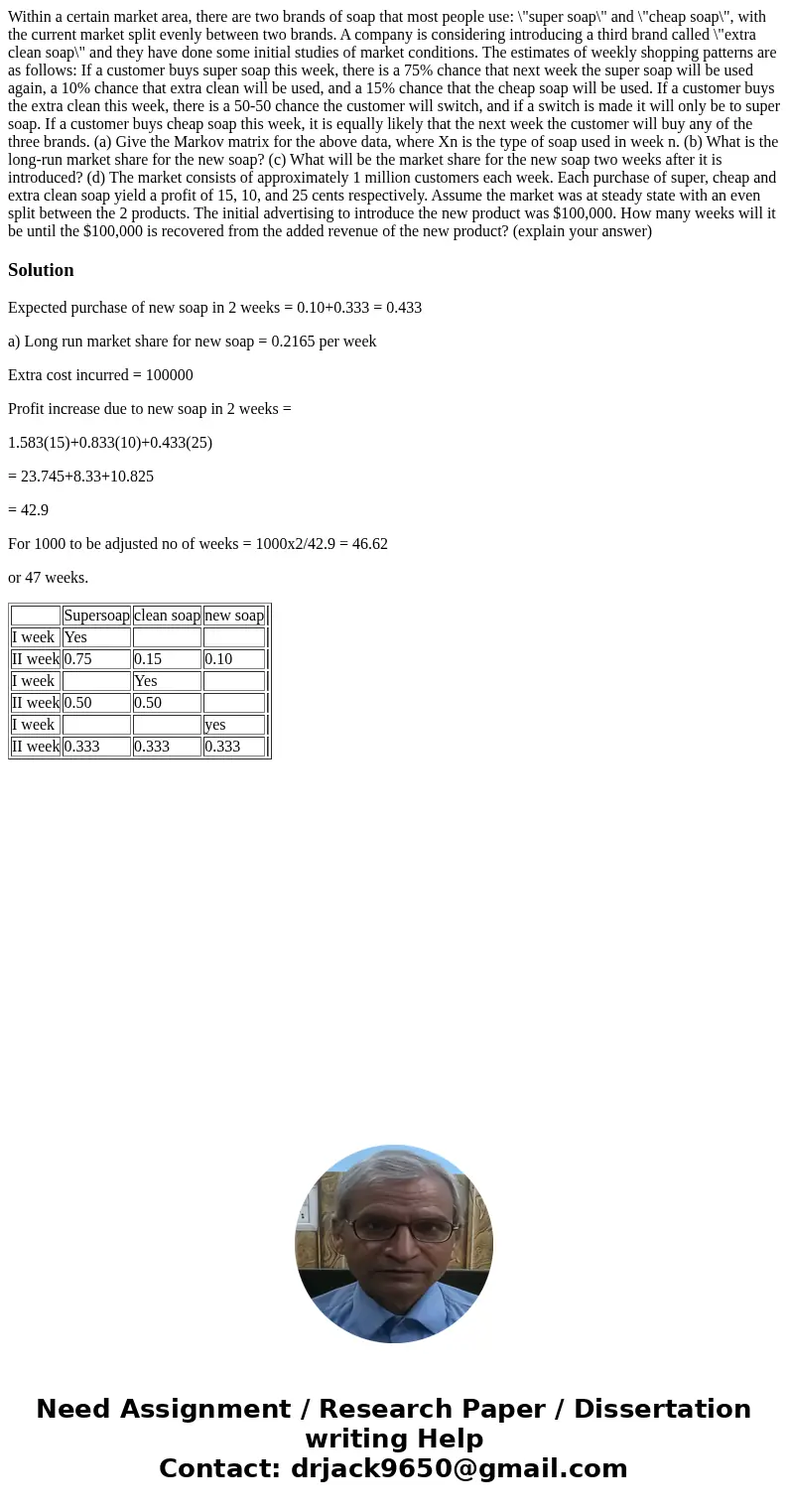 Within a certain market area, there are two brands of soap that most people use: \ Within a certain market area, there are two brands of soap that most people use: \