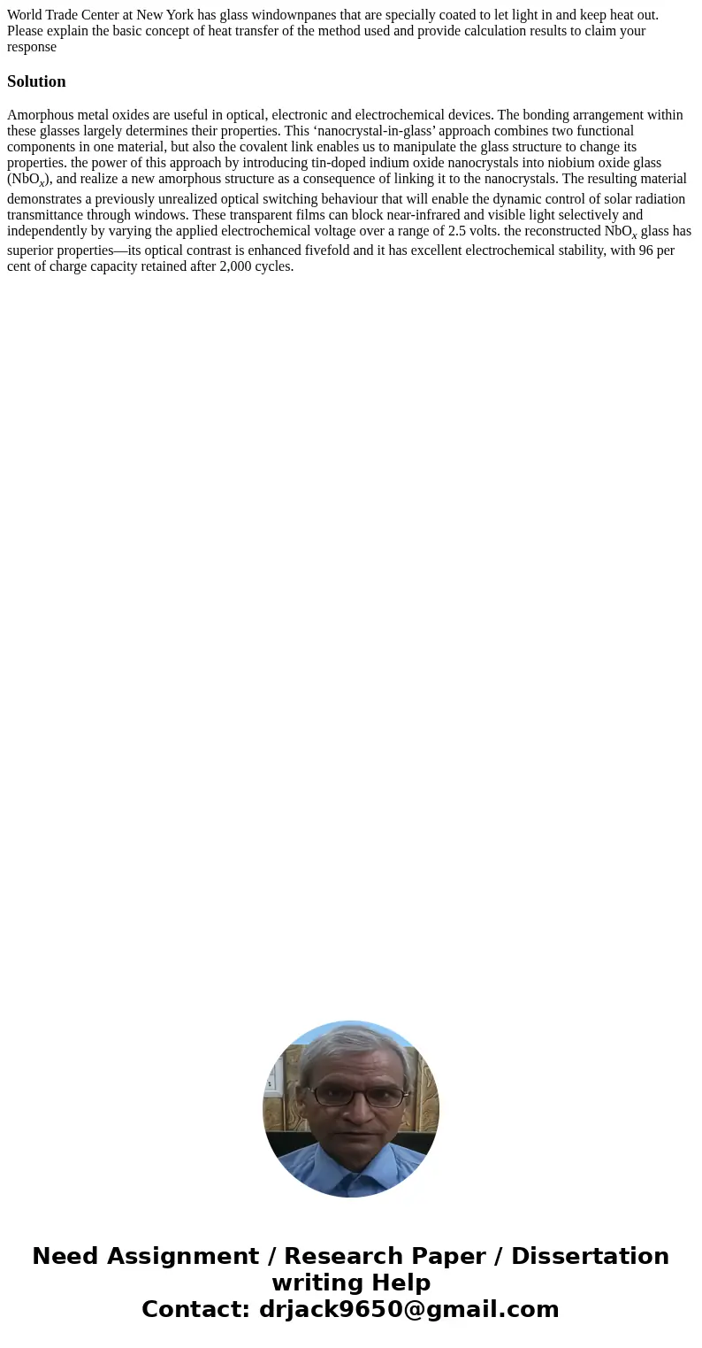World Trade Center at New York has glass windownpanes that are specially coated to let light in and keep heat out. Please explain the basic concept of heat tran World Trade Center at New York has glass windownpanes that are specially coated to let light in and keep heat out. Please explain the basic concept of heat tran