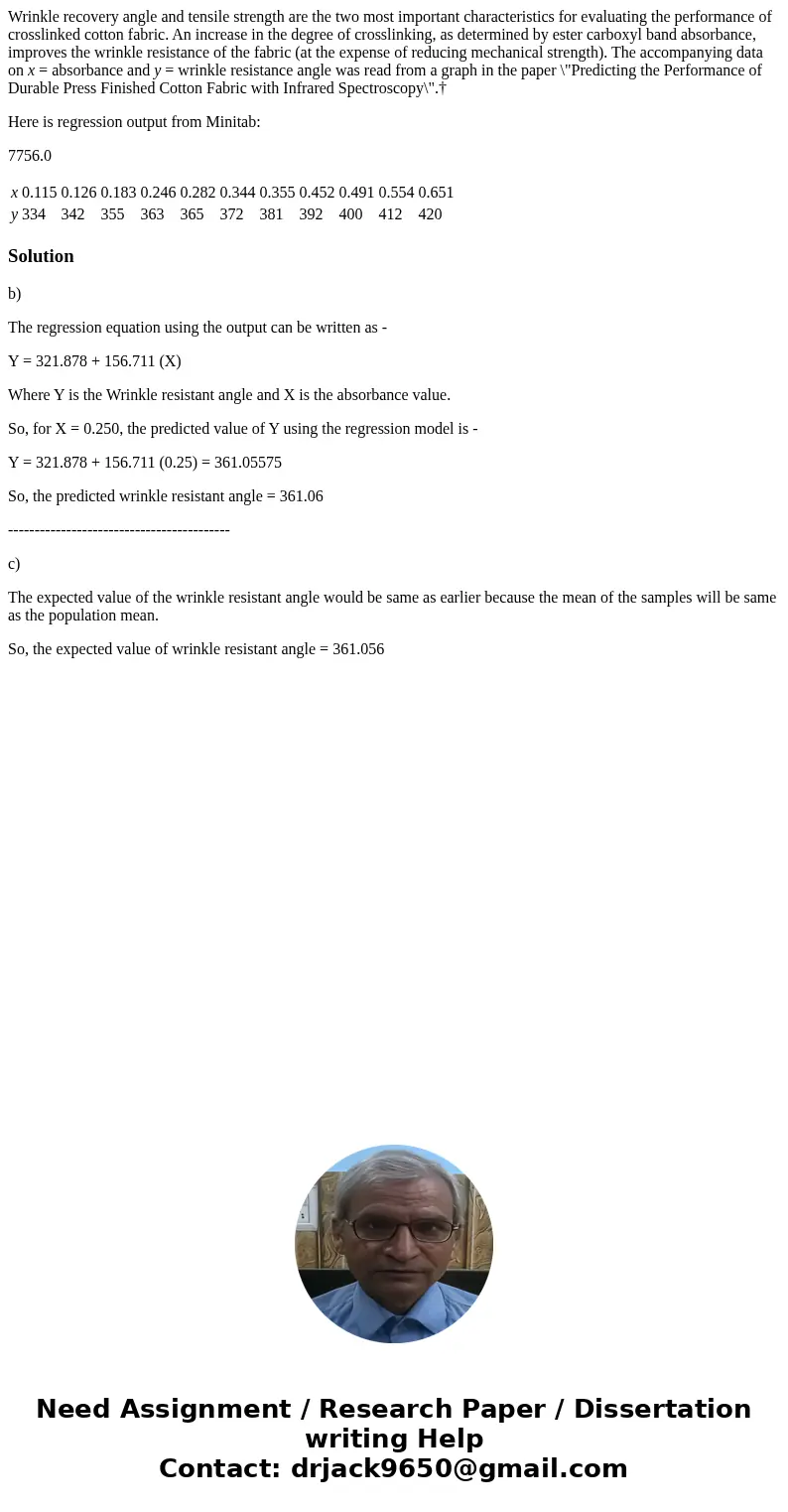 Wrinkle recovery angle and tensile strength are the two most important characteristics for evaluating the performance of crosslinked cotton fabric. An increase  Wrinkle recovery angle and tensile strength are the two most important characteristics for evaluating the performance of crosslinked cotton fabric. An increase