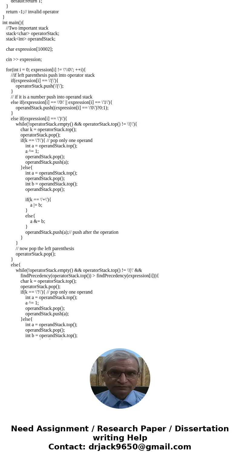 Write a program (non recursive) using stacks. The program should evaluate the truth value of a given logical expression consisting of the two truth-value consta