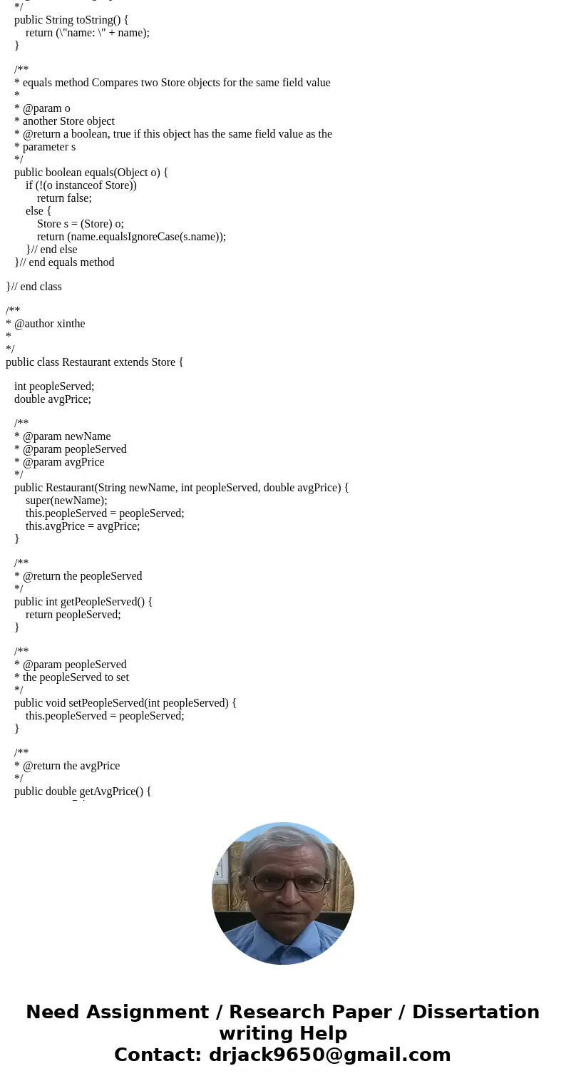 Write in JAVA ONLY! Write a class encapsulating a restaurant,which inherits from Store. A restaurant has the following additional attributes: how many people ar Write in JAVA ONLY! Write a class encapsulating a restaurant,which inherits from Store. A restaurant has the following additional attributes: how many people ar