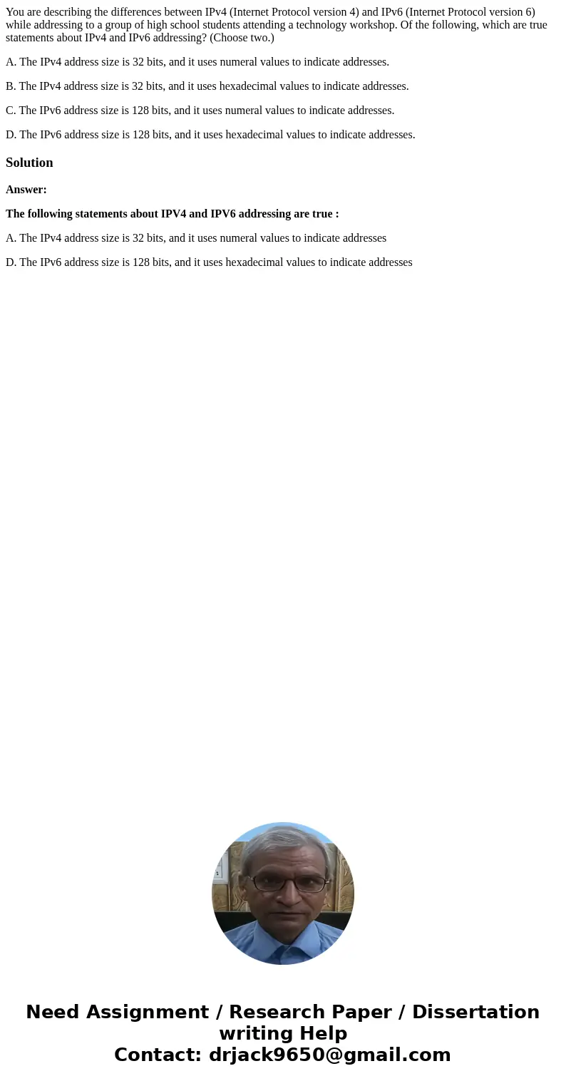 You are describing the differences between IPv4 (Internet Protocol version 4) and IPv6 (Internet Protocol version 6) while addressing to a group of high school  You are describing the differences between IPv4 (Internet Protocol version 4) and IPv6 (Internet Protocol version 6) while addressing to a group of high school