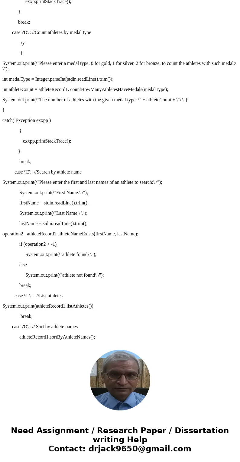 You are required, but not limited, to turn in the following source files: Assignment8.java(More code need to be added) Athlete.java(given by the instructor, it  You are required, but not limited, to turn in the following source files: Assignment8.java(More code need to be added) Athlete.java(given by the instructor, it