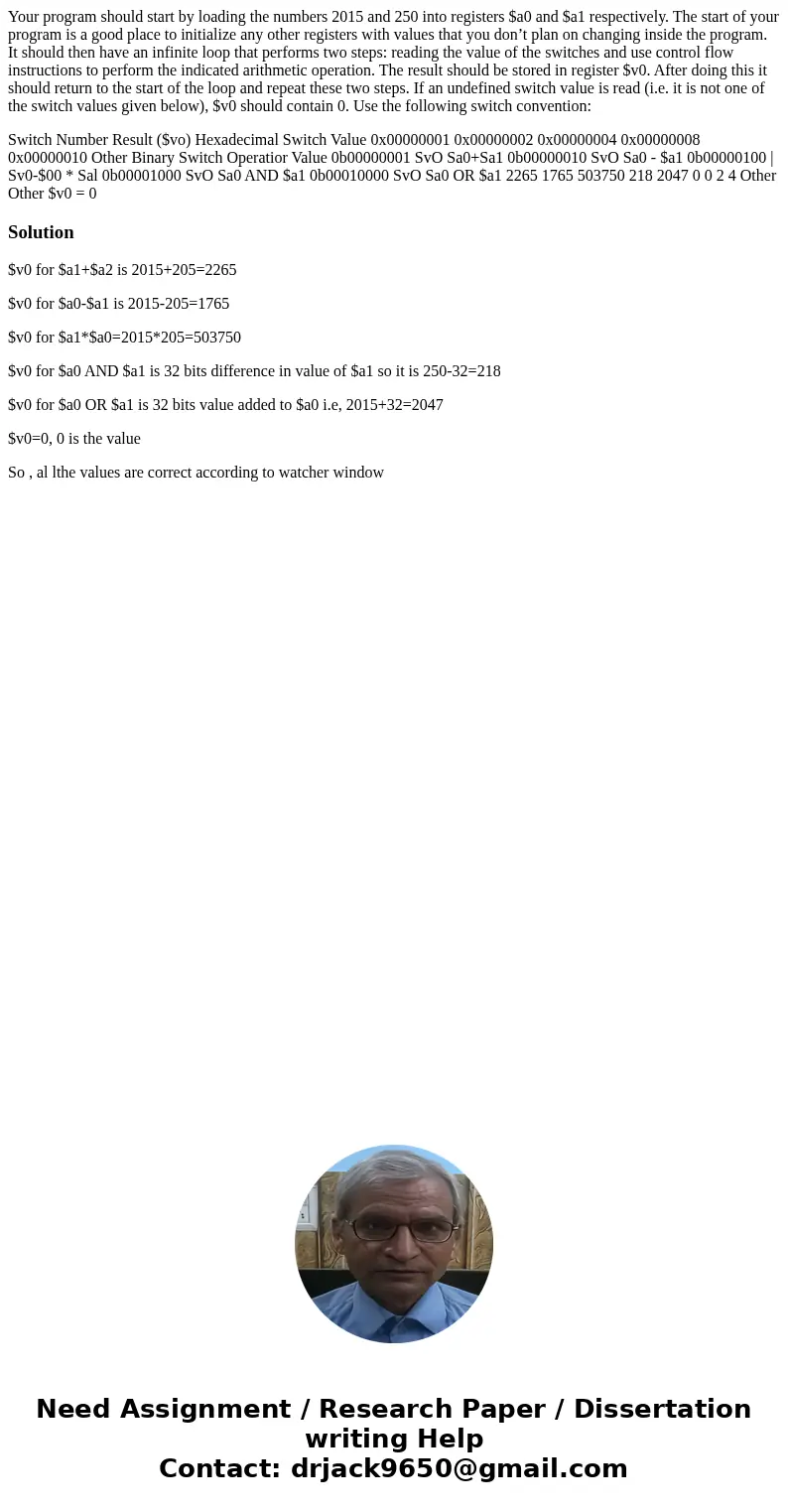 Your program should start by loading the numbers 2015 and 250 into registers $a0 and $a1 respectively. The start of your program is a good place to initialize a Your program should start by loading the numbers 2015 and 250 into registers $a0 and $a1 respectively. The start of your program is a good place to initialize a