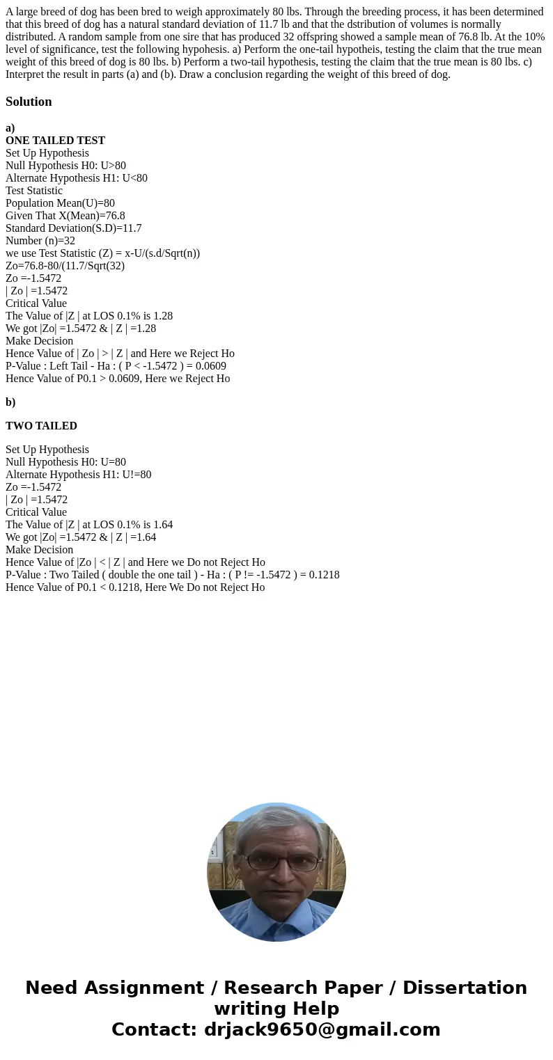 A large breed of dog has been bred to weigh approximately 80 lbs. Through the breeding process, it has been determined that this breed of dog has a natural stan A large breed of dog has been bred to weigh approximately 80 lbs. Through the breeding process, it has been determined that this breed of dog has a natural stan