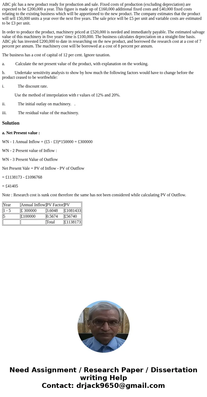 ABC plc has a new product ready for production and sale. Fixed costs of production (excluding depreciation) are expected to be £200,000 a year. This figure is m ABC plc has a new product ready for production and sale. Fixed costs of production (excluding depreciation) are expected to be £200,000 a year. This figure is m