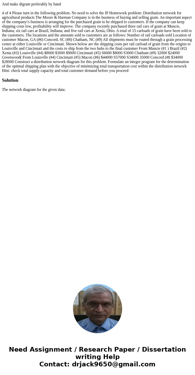 And make digram preferably by hand 4 of 4 Please turn in the following problem. No need to solve the IP Homework problem: Distribution network for agricultural 