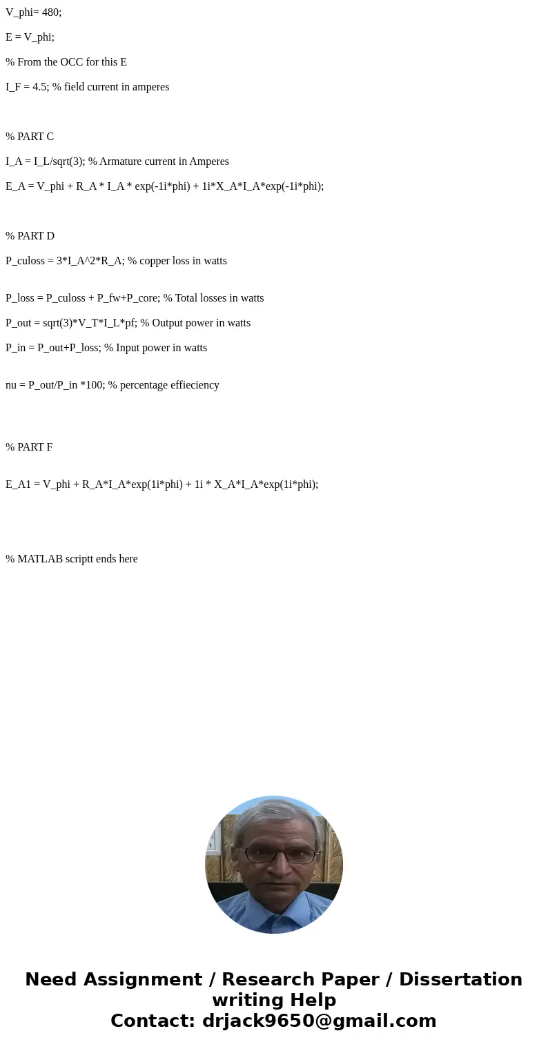 Both The question and the answer is included Do the answer one more time in Matlab A 480-V 60 Hz, A-connected, four-pole synchronous generator has the OCC shown Both The question and the answer is included Do the answer one more time in Matlab A 480-V 60 Hz, A-connected, four-pole synchronous generator has the OCC shown