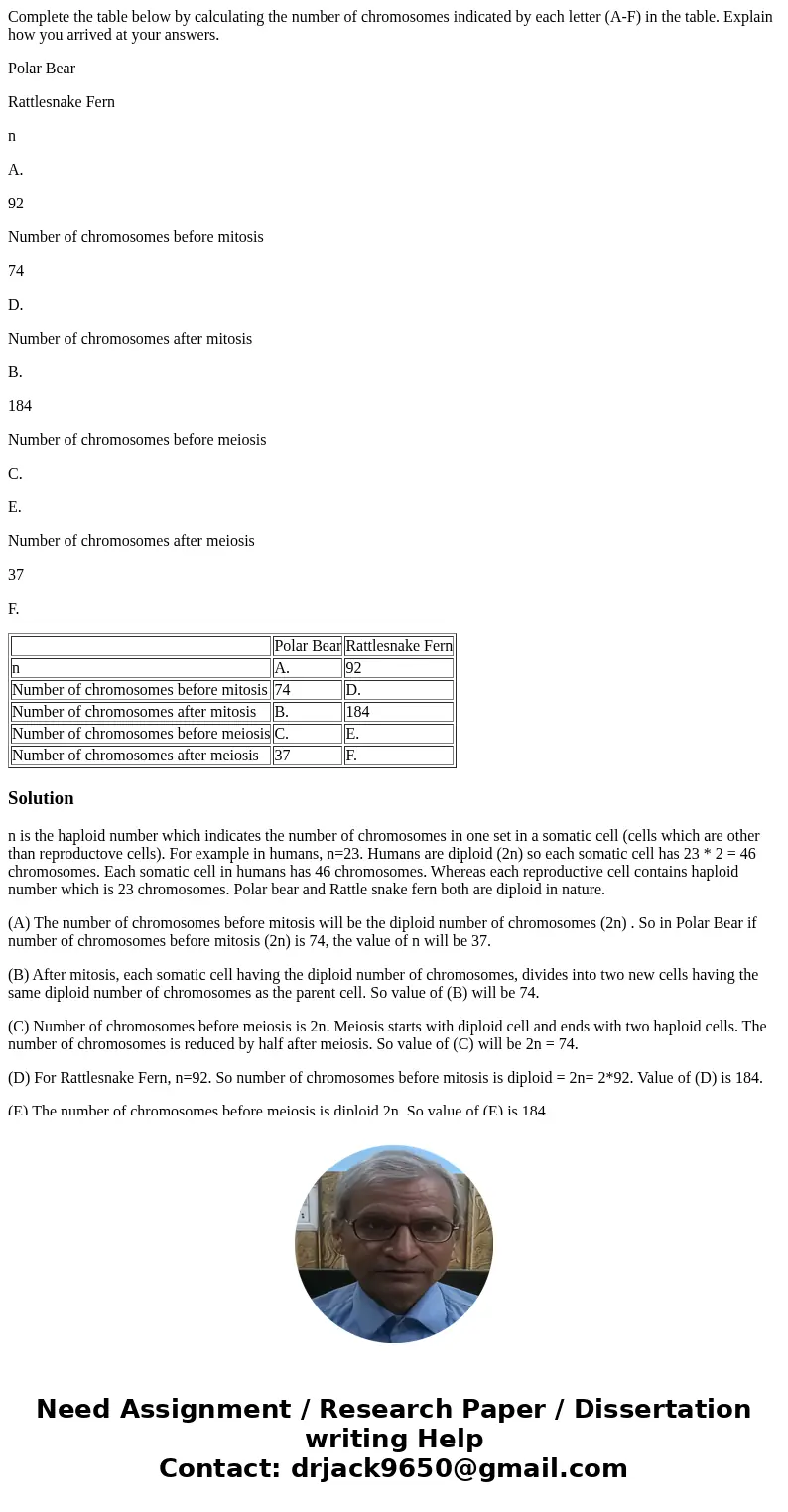 Complete the table below by calculating the number of chromosomes indicated by each letter (A-F) in the table. Explain how you arrived at your answers. Polar Be Complete the table below by calculating the number of chromosomes indicated by each letter (A-F) in the table. Explain how you arrived at your answers. Polar Be