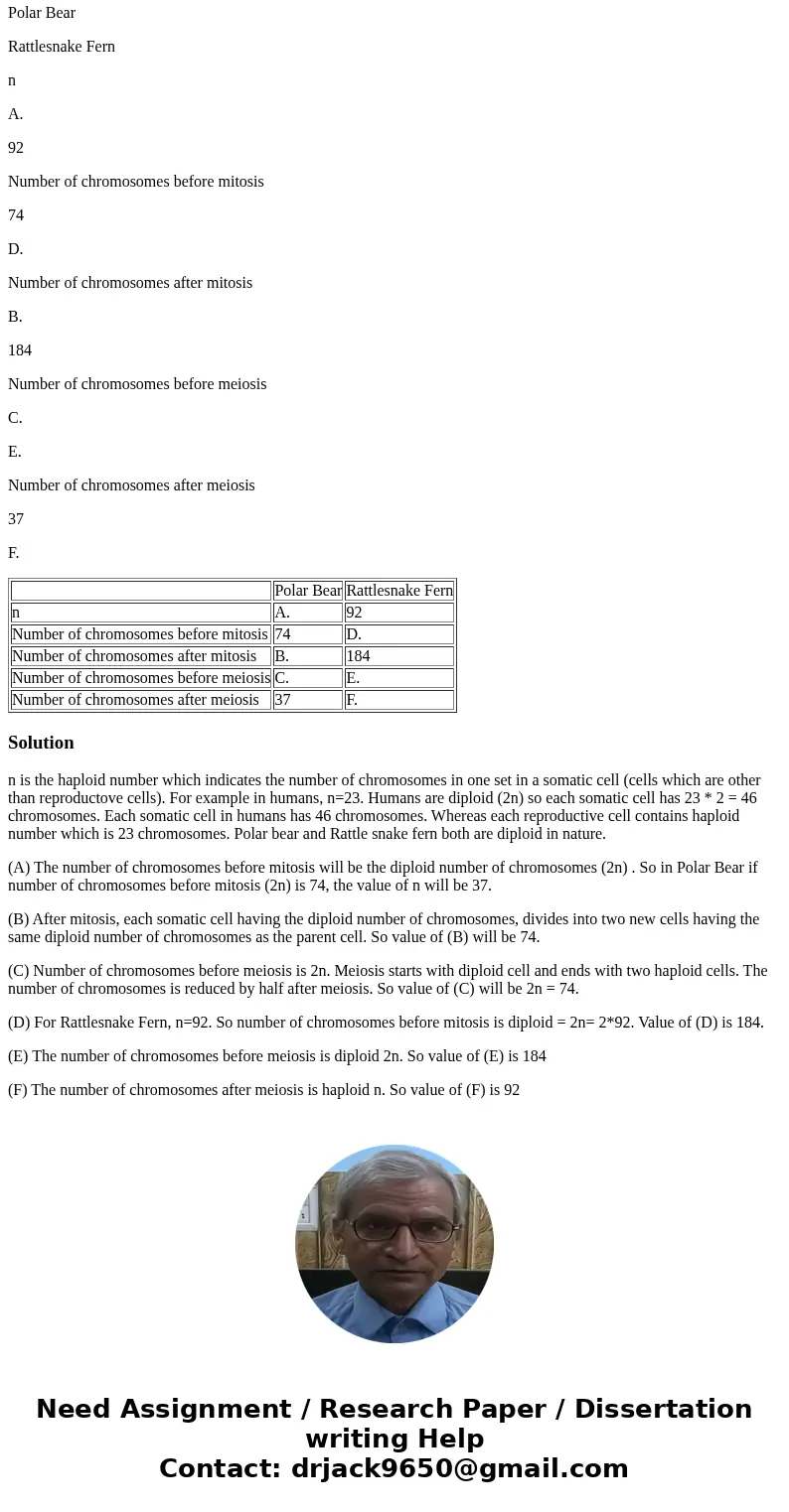 Complete the table below by calculating the number of chromosomes indicated by each letter (A-F) in the table. Explain how you arrived at your answers. Polar Be Complete the table below by calculating the number of chromosomes indicated by each letter (A-F) in the table. Explain how you arrived at your answers. Polar Be