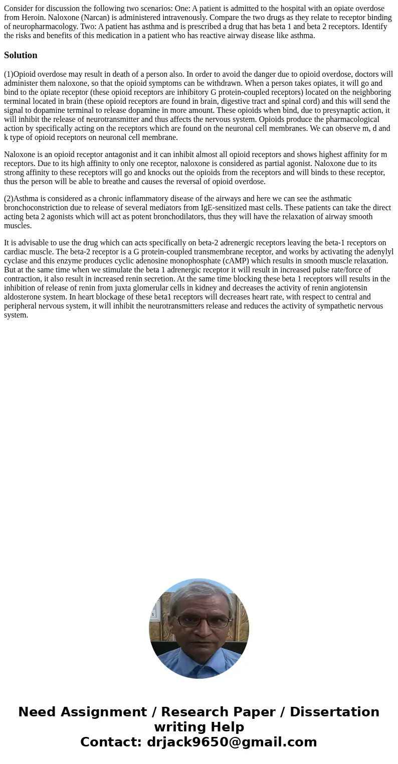 Consider for discussion the following two scenarios: One: A patient is admitted to the hospital with an opiate overdose from Heroin. Naloxone (Narcan) is admini Consider for discussion the following two scenarios: One: A patient is admitted to the hospital with an opiate overdose from Heroin. Naloxone (Narcan) is admini