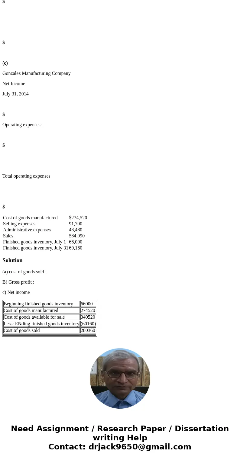 Cost of Goods Sold, Profit margin, and Net Income for a Manufacturing Company The following information is available for Gonzalez Manufacturing Company for the  Cost of Goods Sold, Profit margin, and Net Income for a Manufacturing Company The following information is available for Gonzalez Manufacturing Company for the