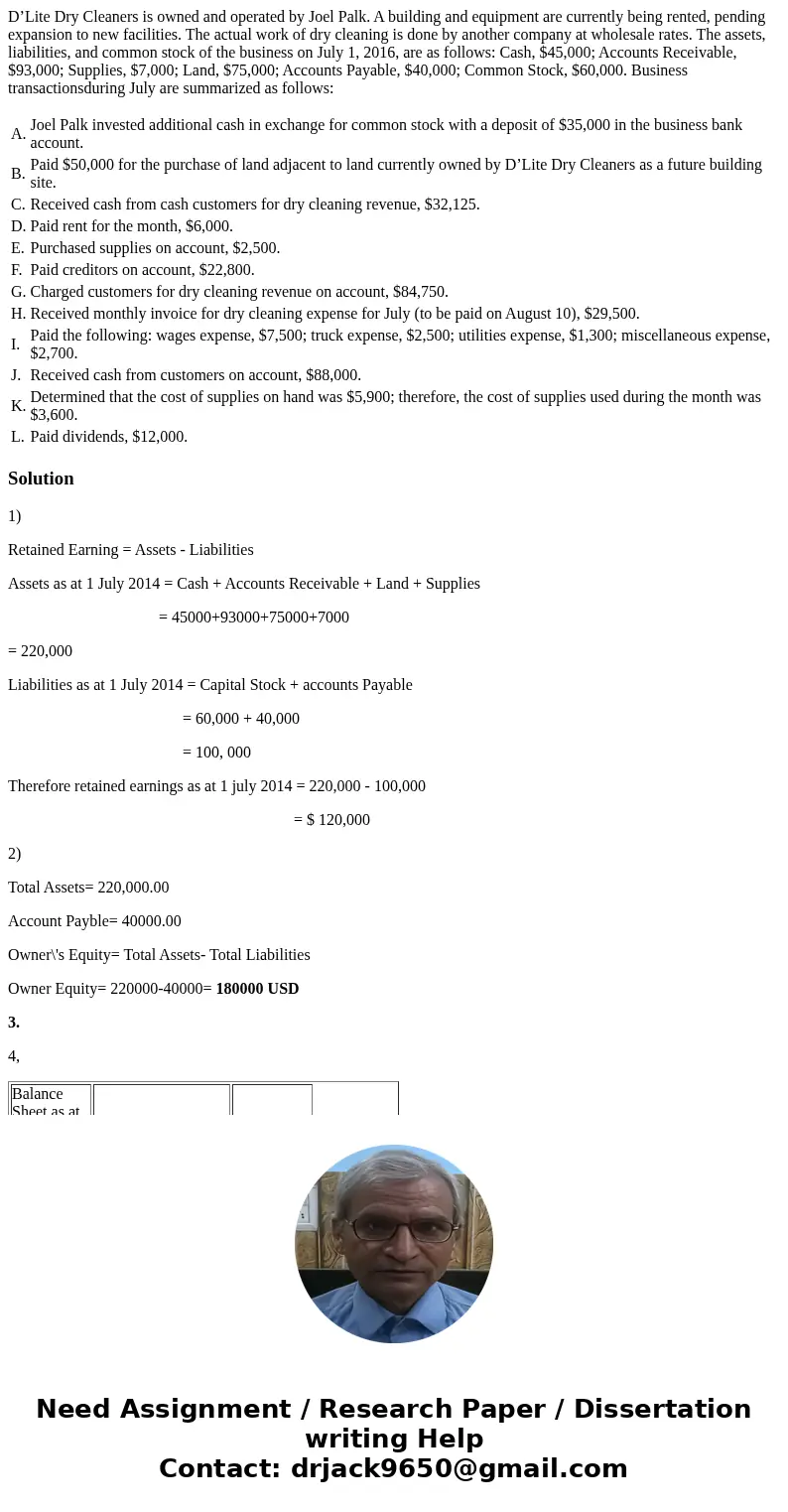 D’Lite Dry Cleaners is owned and operated by Joel Palk. A building and equipment are currently being rented, pending expansion to new facilities. The actual wor D’Lite Dry Cleaners is owned and operated by Joel Palk. A building and equipment are currently being rented, pending expansion to new facilities. The actual wor