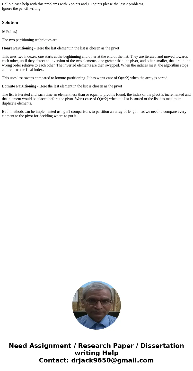Hello please help with this problems with 6 points and 10 points please the last 2 problems Ignore the pencil writing Solution(6 Points) The two partitioning te Hello please help with this problems with 6 points and 10 points please the last 2 problems Ignore the pencil writing Solution(6 Points) The two partitioning te