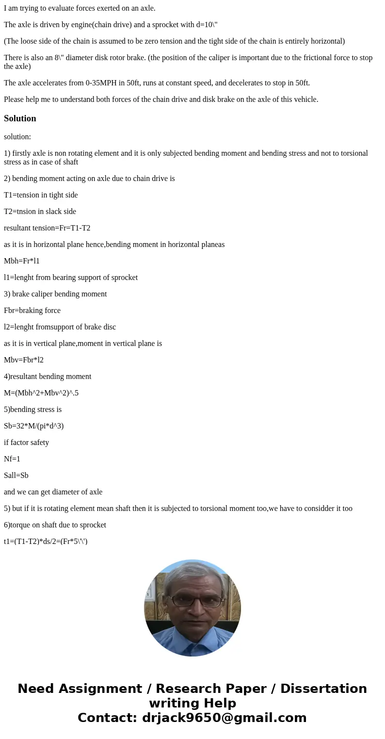 I am trying to evaluate forces exerted on an axle. The axle is driven by engine(chain drive) and a sprocket with d=10\ I am trying to evaluate forces exerted on an axle. The axle is driven by engine(chain drive) and a sprocket with d=10\
