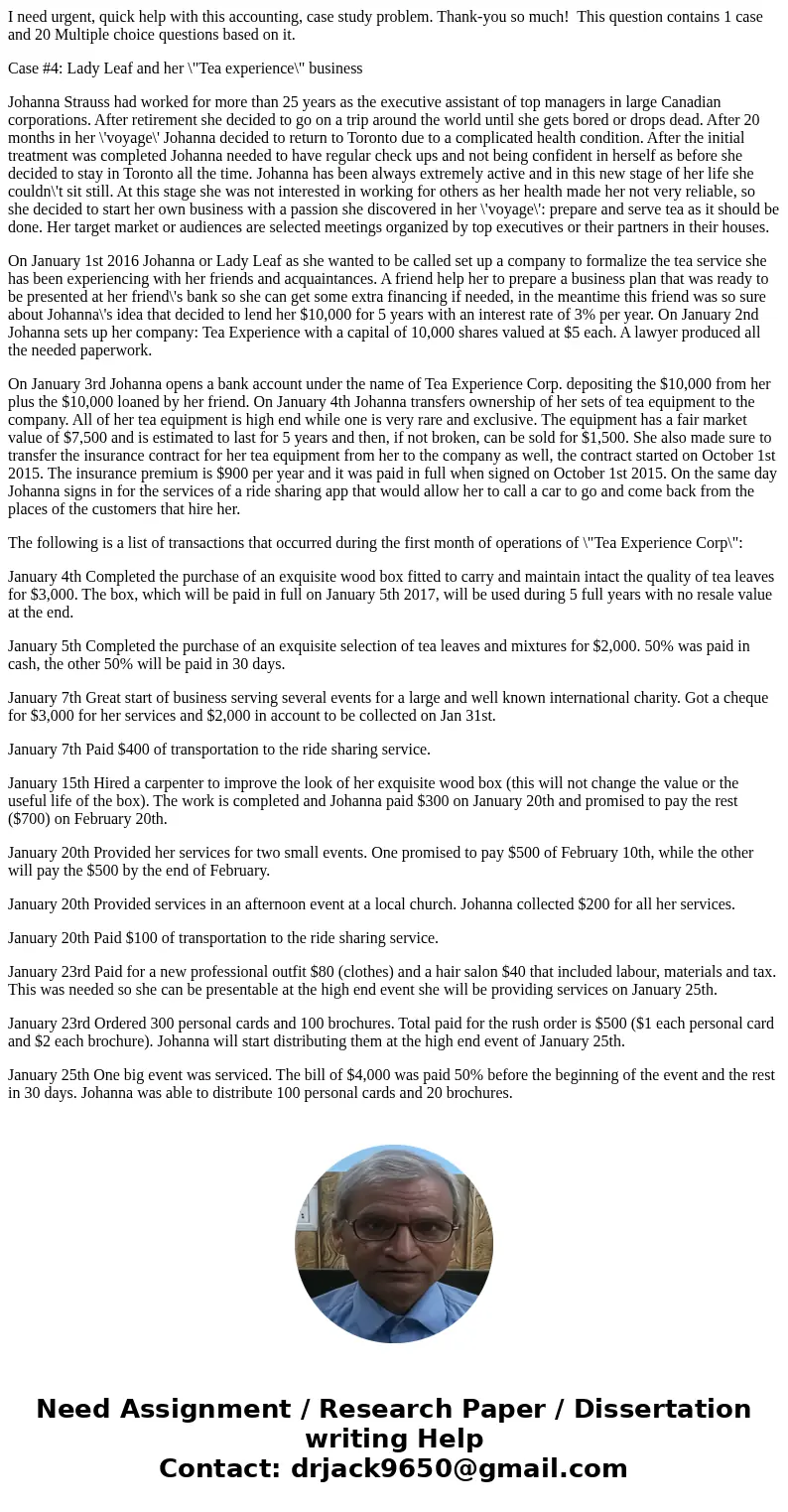 I need urgent, quick help with this accounting, case study problem. Thank-you so much! This question contains 1 case and 20 Multiple choice questions based on i I need urgent, quick help with this accounting, case study problem. Thank-you so much! This question contains 1 case and 20 Multiple choice questions based on i