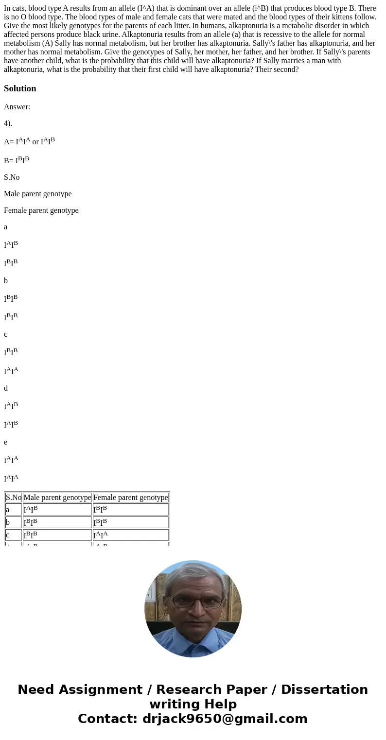 In cats, blood type A results from an allele (I^A) that is dominant over an allele (i^B) that produces blood type B. There is no O blood type. The blood types   In cats, blood type A results from an allele (I^A) that is dominant over an allele (i^B) that produces blood type B. There is no O blood type. The blood types