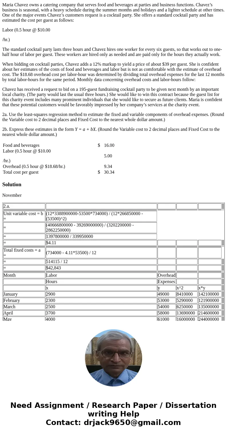 Maria Chavez owns a catering company that serves food and beverages at parties and business functions. Chavez’s business is seasonal, with a heavy schedule duri