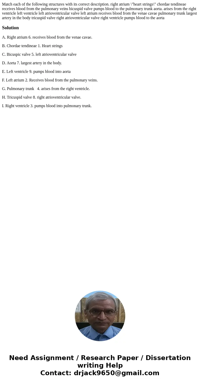 Match each of the following structures with its correct description. right atrium \  Match each of the following structures with its correct description. right atrium \