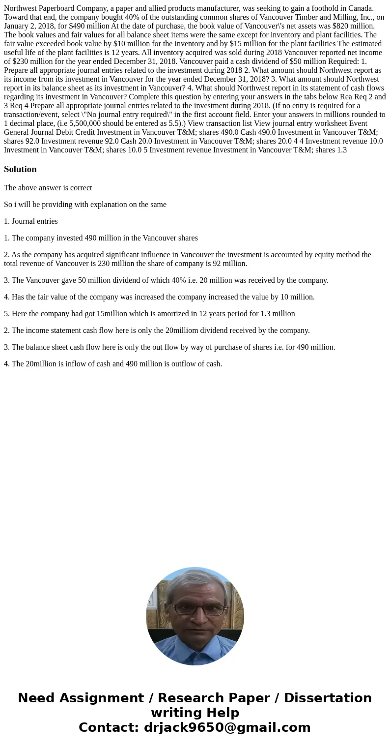  Northwest Paperboard Company, a paper and allied products manufacturer, was seeking to gain a foothold in Canada. Toward that end, the company bought 40% of th