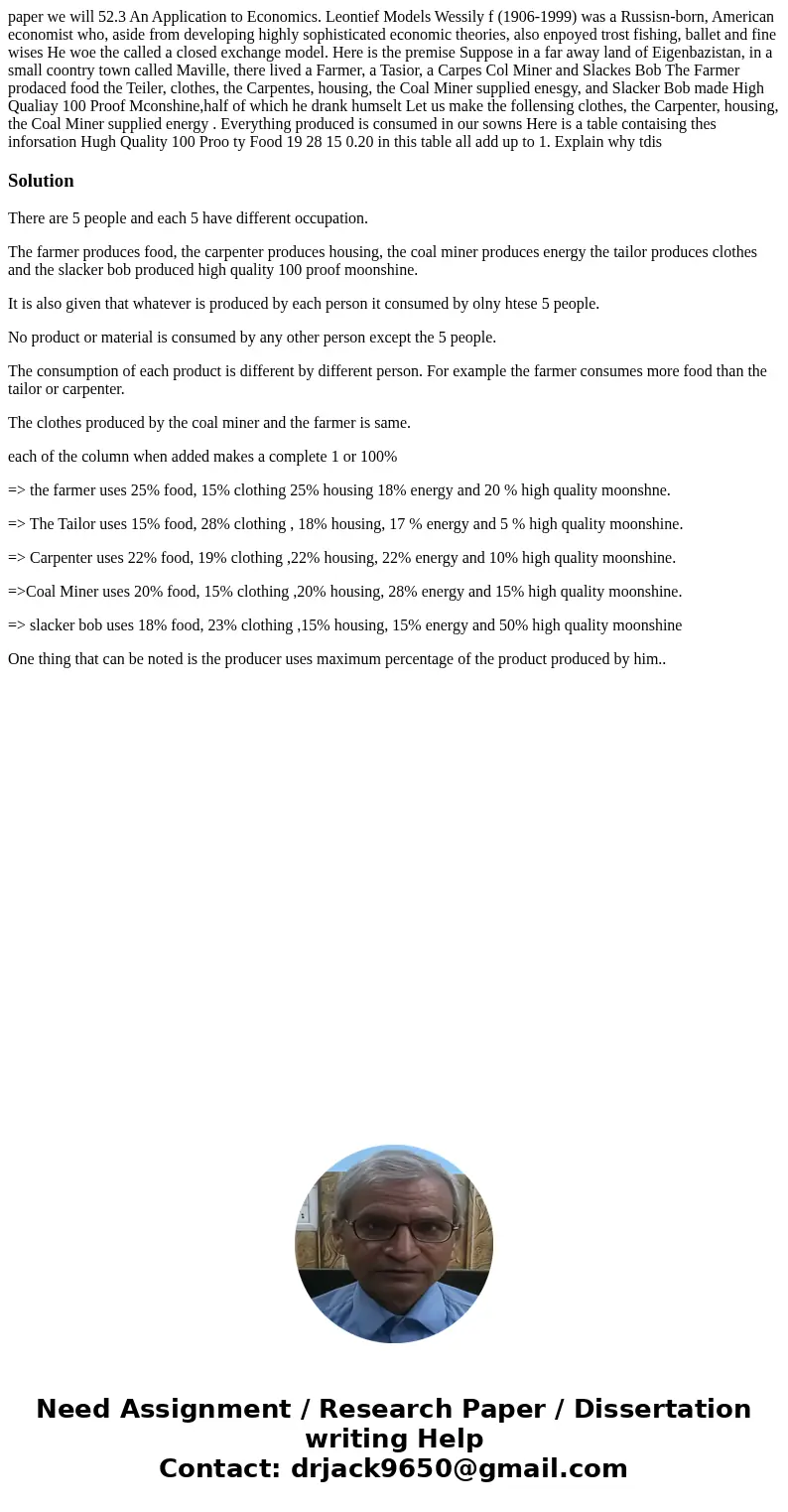 paper we will 52.3 An Application to Economics. Leontief Models Wessily f (1906-1999) was a Russisn-born, American economist who, aside from developing highly 