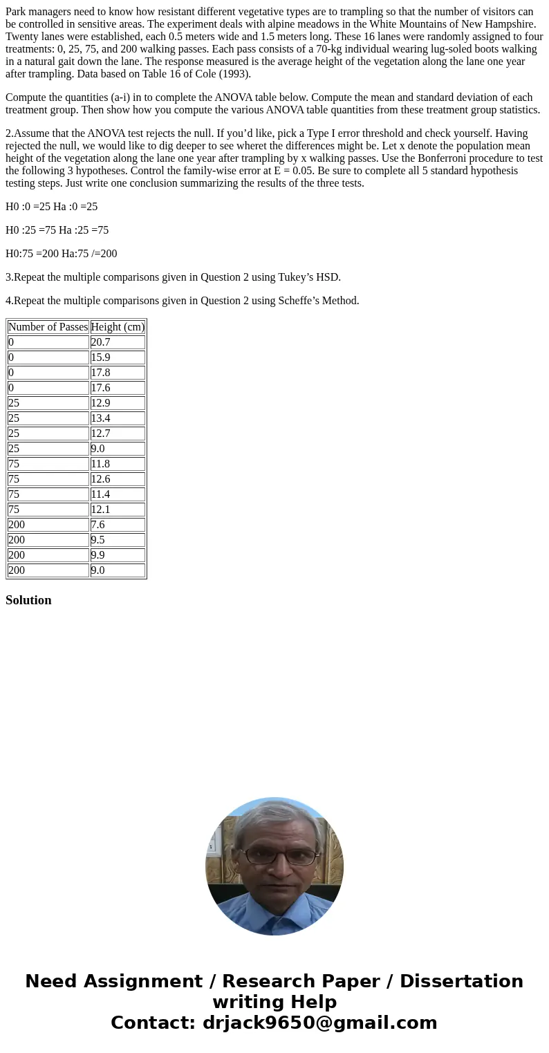 Park managers need to know how resistant different vegetative types are to trampling so that the number of visitors can be controlled in sensitive areas. The ex Park managers need to know how resistant different vegetative types are to trampling so that the number of visitors can be controlled in sensitive areas. The ex