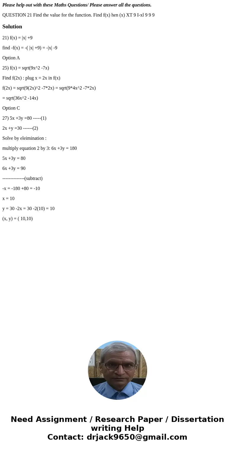 Please help out with these Maths Questions/ Please answer all the questions. QUESTION 21 Find the value for the function. Find f(x) hen (x) XT 9 I-xl 9 9 9 Solu Please help out with these Maths Questions/ Please answer all the questions. QUESTION 21 Find the value for the function. Find f(x) hen (x) XT 9 I-xl 9 9 9 Solu