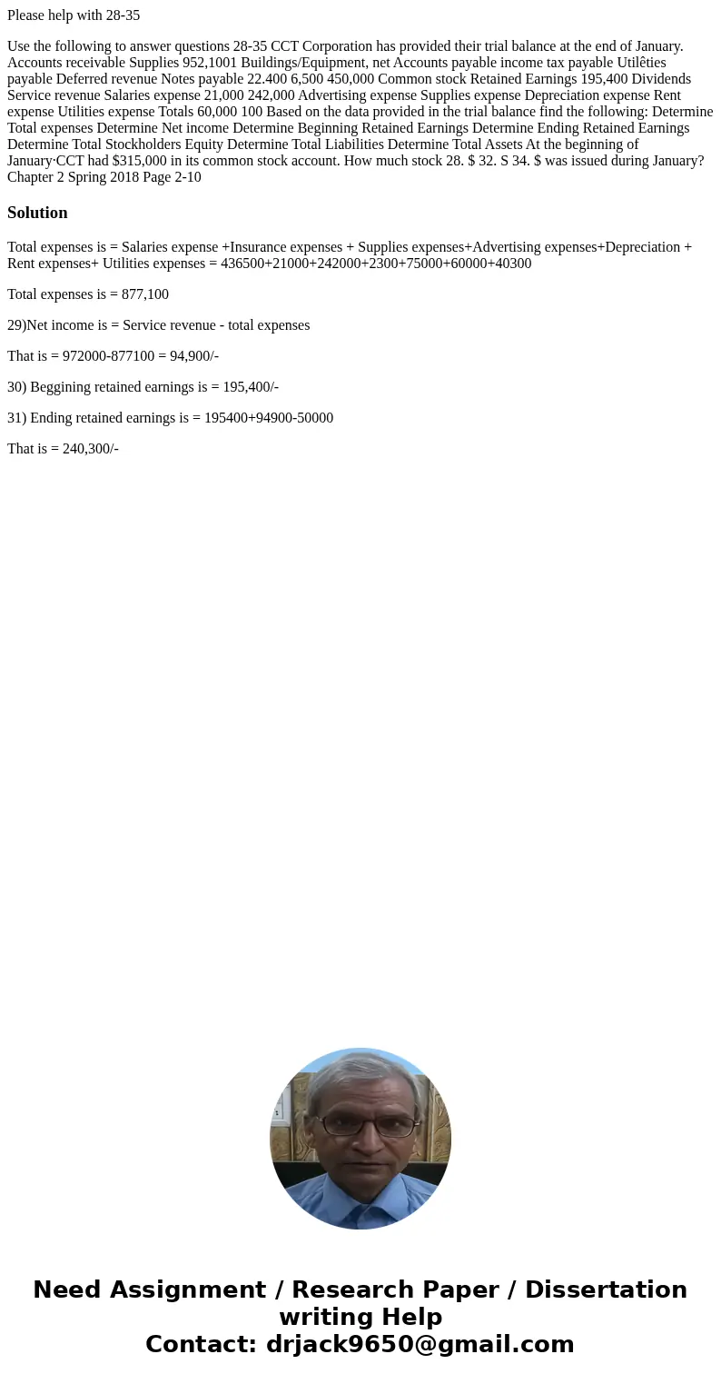 Please help with 28-35 Use the following to answer questions 28-35 CCT Corporation has provided their trial balance at the end of January. Accounts receivable S Please help with 28-35 Use the following to answer questions 28-35 CCT Corporation has provided their trial balance at the end of January. Accounts receivable S