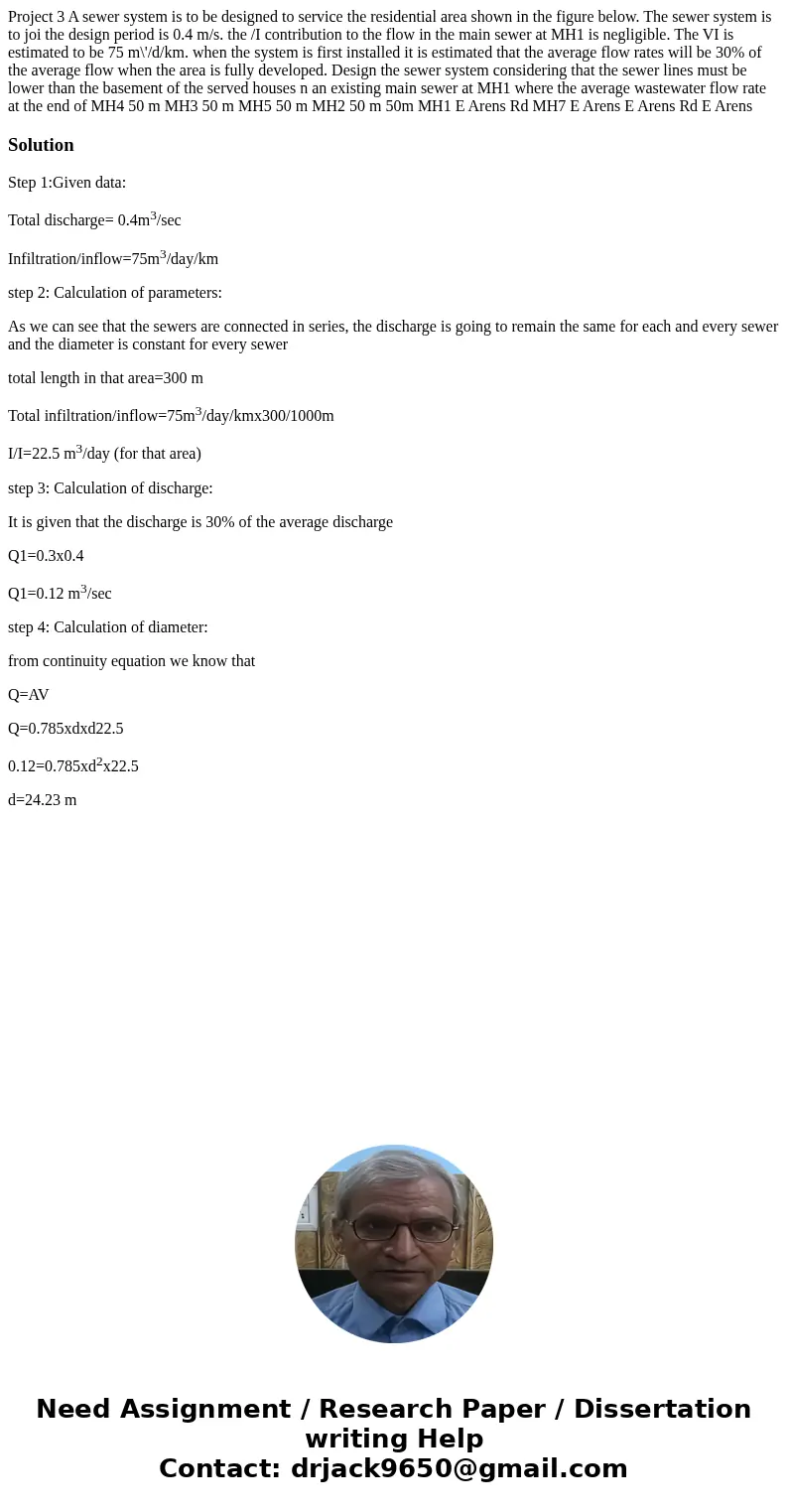 Project 3 A sewer system is to be designed to service the residential area shown in the figure below. The sewer system is to joi the design period is 0.4 m/s.   Project 3 A sewer system is to be designed to service the residential area shown in the figure below. The sewer system is to joi the design period is 0.4 m/s.