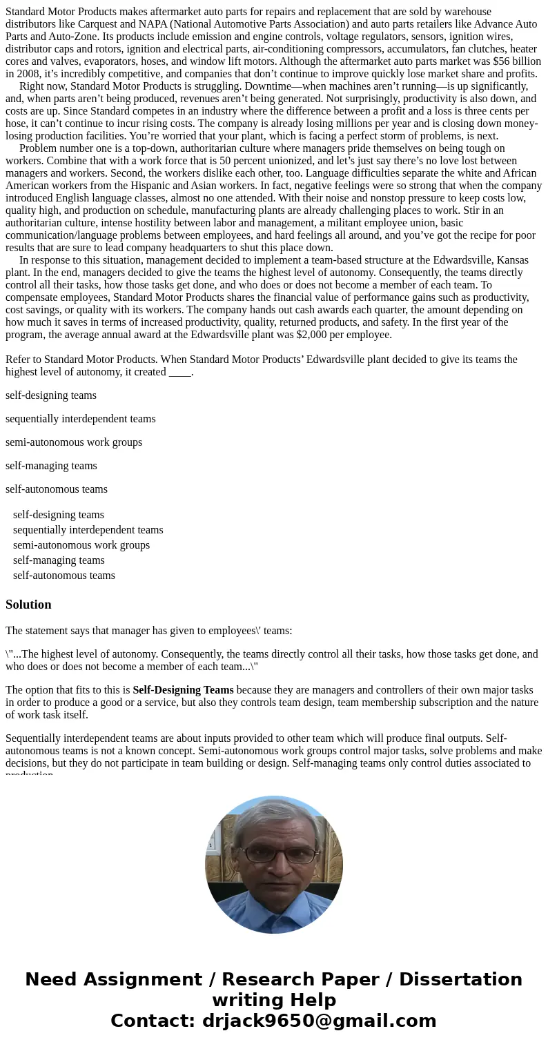 Standard Motor Products makes aftermarket auto parts for repairs and replacement that are sold by warehouse distributors like Carquest and NAPA (National Automo