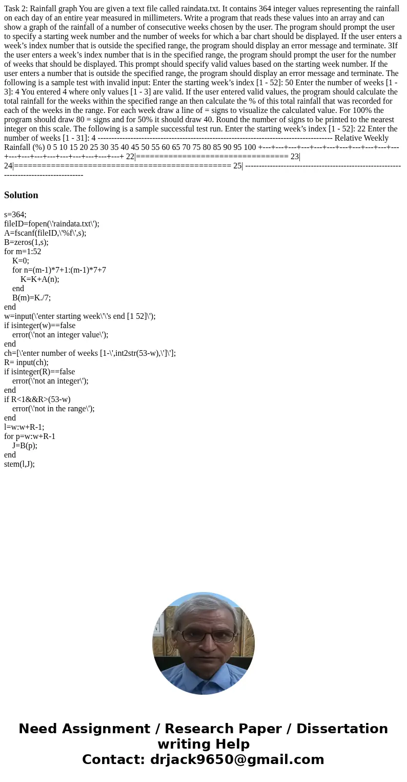 Task 2: Rainfall graph You are given a text file called raindata.txt. It contains 364 integer values representing the rainfall on each day of an entire year mea