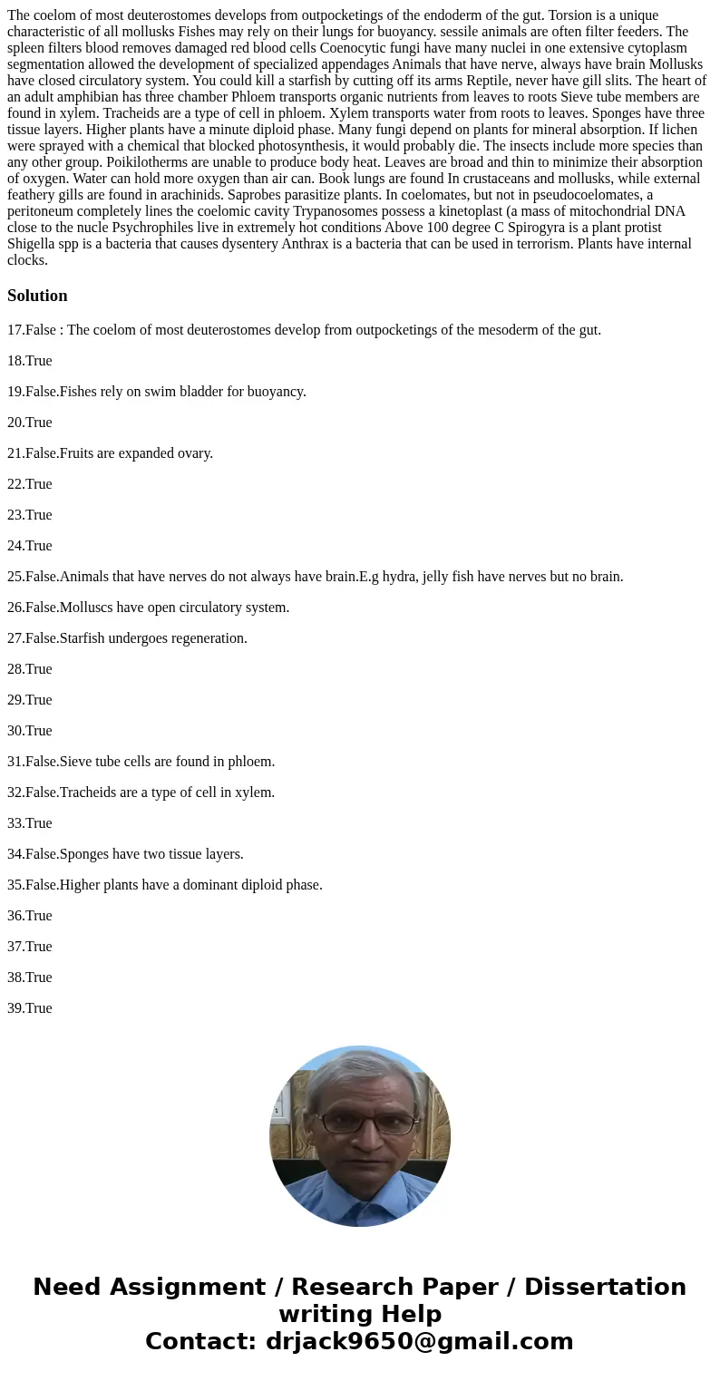  The coelom of most deuterostomes develops from outpocketings of the endoderm of the gut. Torsion is a unique characteristic of all mollusks Fishes may rely on 