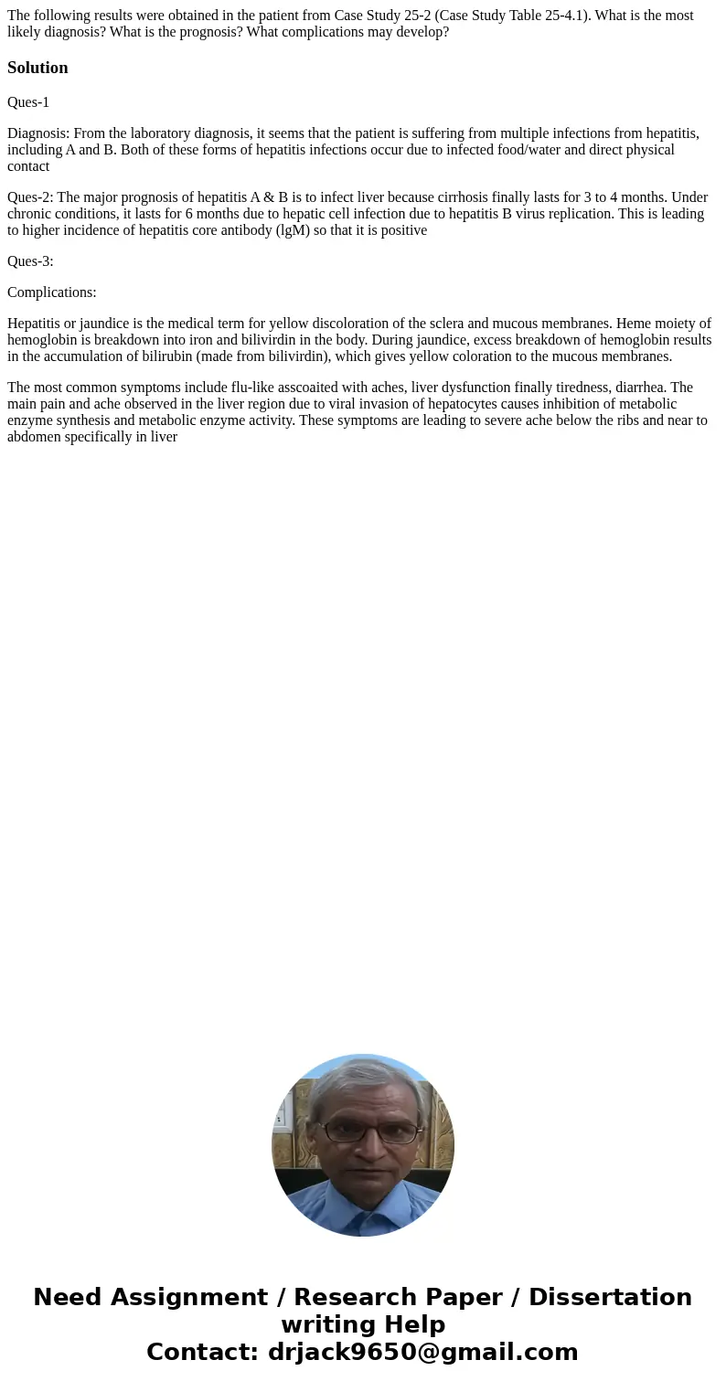 The following results were obtained in the patient from Case Study 25-2 (Case Study Table 25-4.1). What is the most likely diagnosis? What is the prognosis? Wh  The following results were obtained in the patient from Case Study 25-2 (Case Study Table 25-4.1). What is the most likely diagnosis? What is the prognosis? Wh