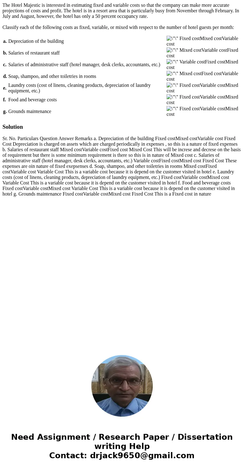 The Hotel Majestic is interested in estimating fixed and variable costs so that the company can make more accurate projections of costs and profit. The hotel is The Hotel Majestic is interested in estimating fixed and variable costs so that the company can make more accurate projections of costs and profit. The hotel is