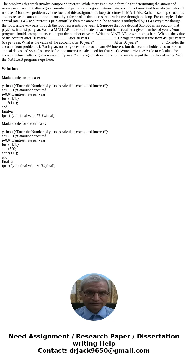 The problems this week involve compound interest. While there is a simple formula for determining the amount of money in an account after a given number of peri The problems this week involve compound interest. While there is a simple formula for determining the amount of money in an account after a given number of peri