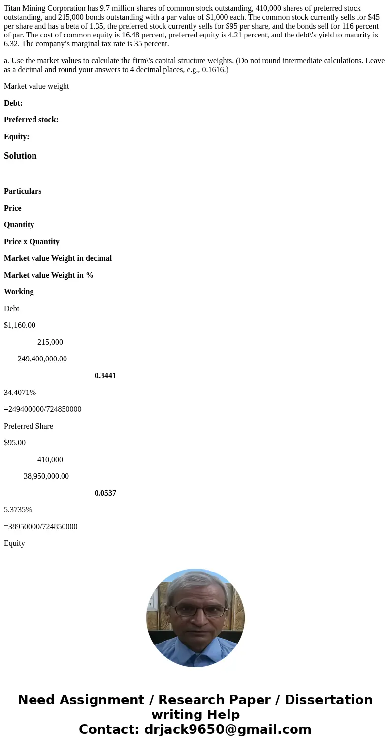 Titan Mining Corporation has 9.7 million shares of common stock outstanding, 410,000 shares of preferred stock outstanding, and 215,000 bonds outstanding with a Titan Mining Corporation has 9.7 million shares of common stock outstanding, 410,000 shares of preferred stock outstanding, and 215,000 bonds outstanding with a
