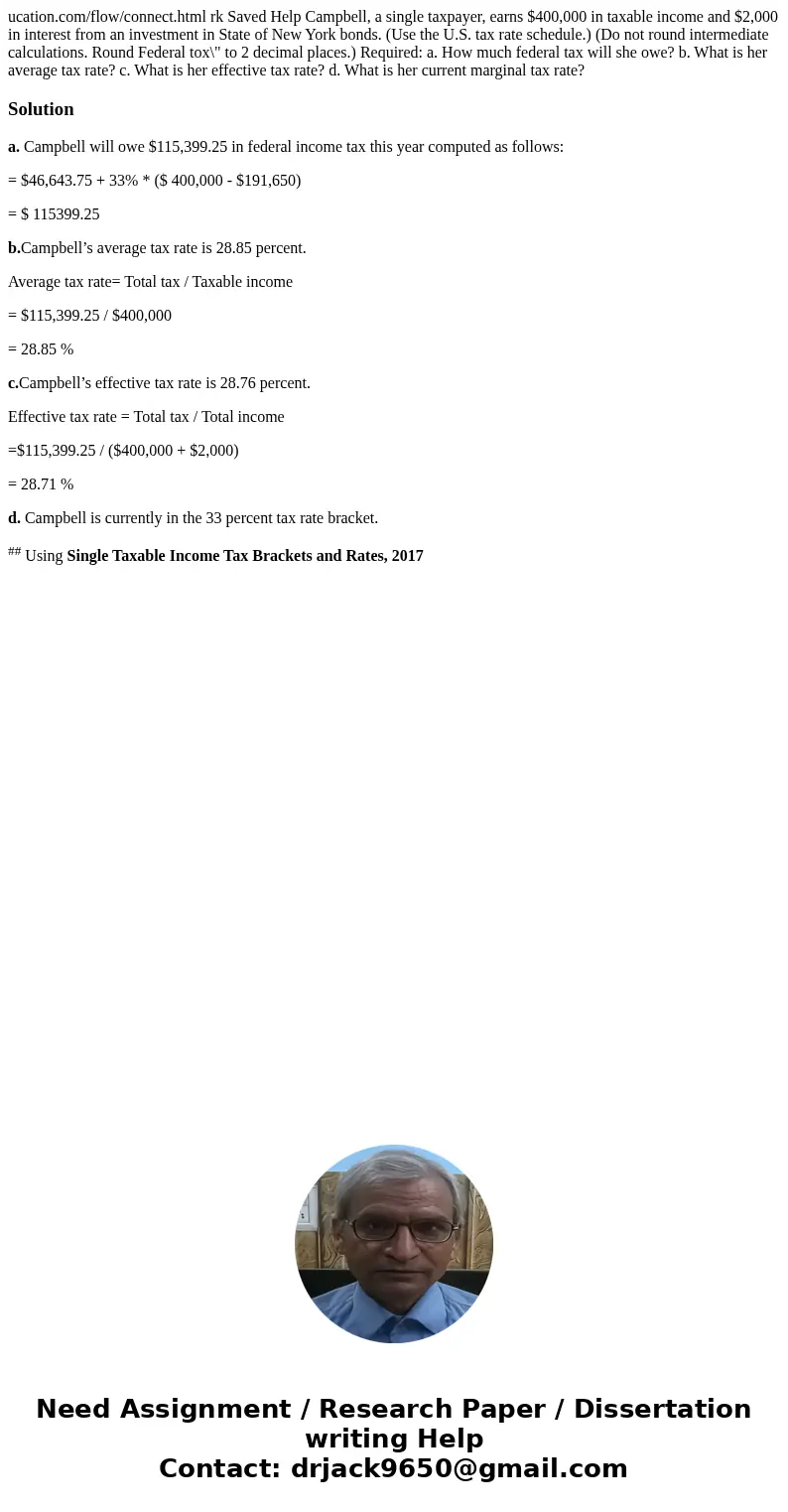 ucation.com/flow/connect.html rk Saved Help Campbell, a single taxpayer, earns $400,000 in taxable income and $2,000 in interest from an investment in State of  ucation.com/flow/connect.html rk Saved Help Campbell, a single taxpayer, earns $400,000 in taxable income and $2,000 in interest from an investment in State of