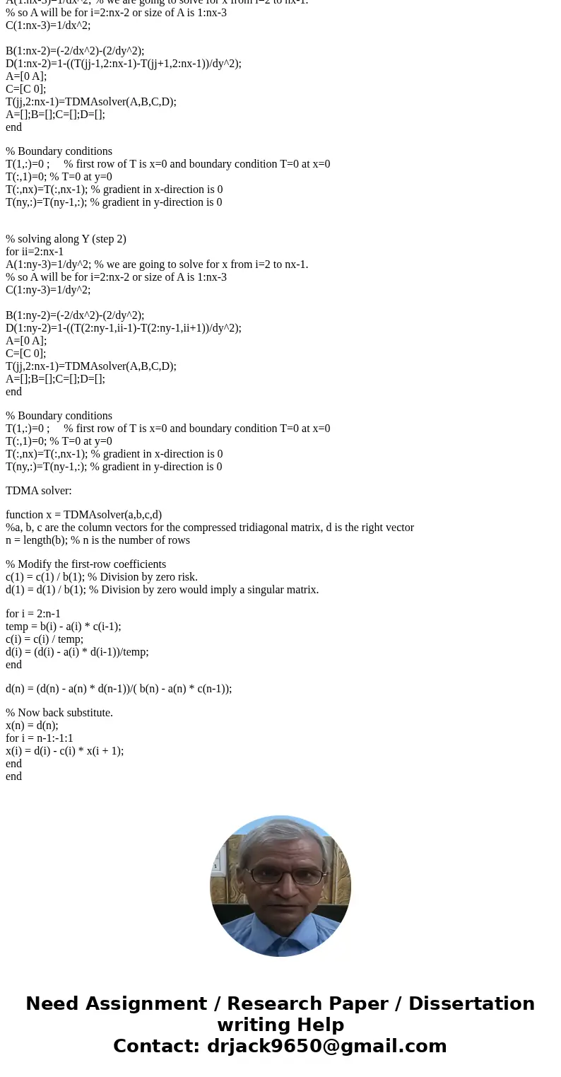 Use the TDMA method to solve the given equation:(12%) partialdifferential^2T/partialdifferentialx^2 + partialdifferential^2T/partialdifferentialy^2 = 1 L_x = 1  Use the TDMA method to solve the given equation:(12%) partialdifferential^2T/partialdifferentialx^2 + partialdifferential^2T/partialdifferentialy^2 = 1 L_x = 1