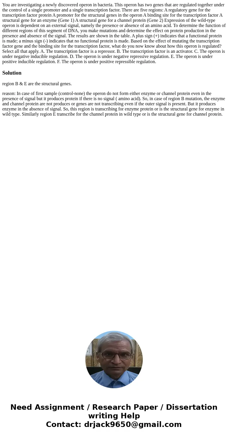 You are investigating a newly discovered operon in bacteria. This operon has two genes that are regulated together under the control of a single promoter and a  You are investigating a newly discovered operon in bacteria. This operon has two genes that are regulated together under the control of a single promoter and a