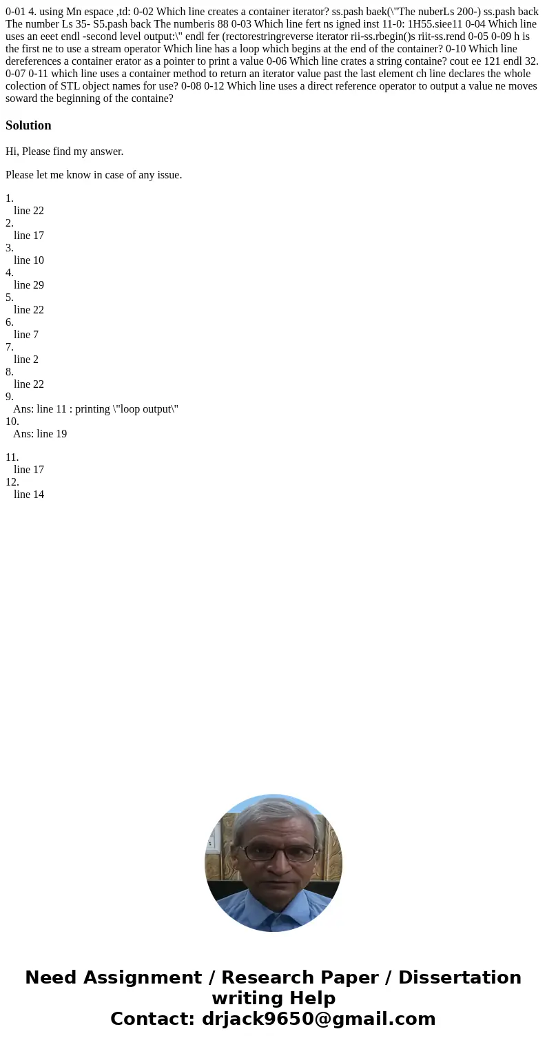 0-01 4. using Mn espace ,td: 0-02 Which line creates a container iterator? ss.pash baek(\  0-01 4. using Mn espace ,td: 0-02 Which line creates a container iterator? ss.pash baek(\