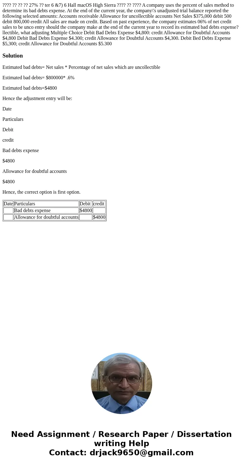 ???? ?? ?? ?? 27% ?? ter 6 &7) 6 Hall macOS High Sierra ???? ?? ???? A company uses the percent of sales method to determine its bad debts expense. At the   ???? ?? ?? ?? 27% ?? ter 6 &7) 6 Hall macOS High Sierra ???? ?? ???? A company uses the percent of sales method to determine its bad debts expense. At the